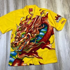 VINTAGE JNCO Jeans Dragon Shirt Boys Large 14/16 Yellow Red Button Up Youth Y2k